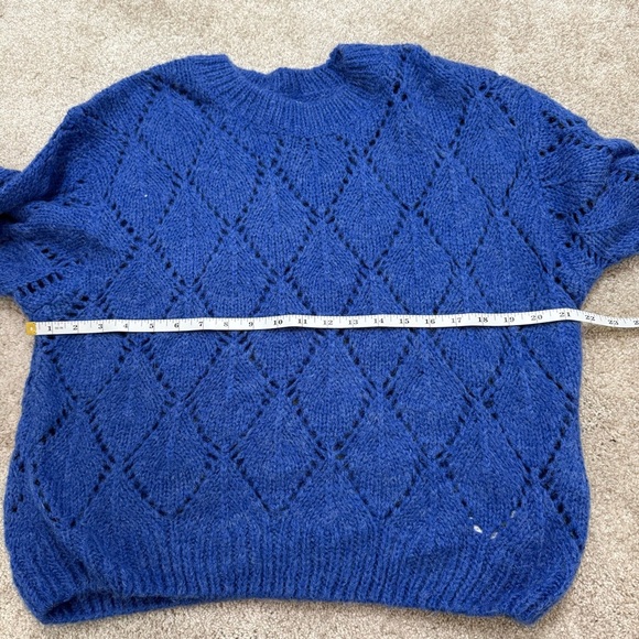 Moon River Anthropologie Electric Blue Chunky Open Knit Sweater Size Large Indie - Picture 8 of 10